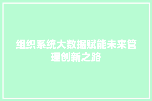 组织系统大数据赋能未来管理创新之路