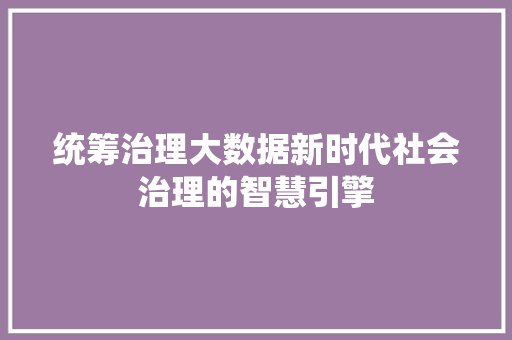 统筹治理大数据新时代社会治理的智慧引擎