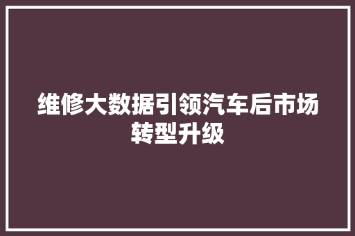 维修大数据引领汽车后市场转型升级