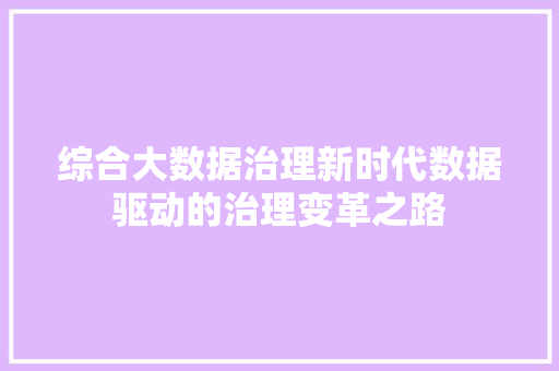 综合大数据治理新时代数据驱动的治理变革之路