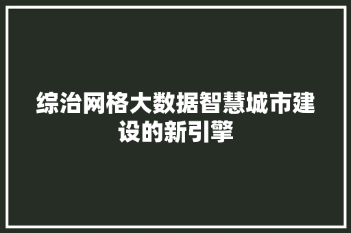 综治网格大数据智慧城市建设的新引擎