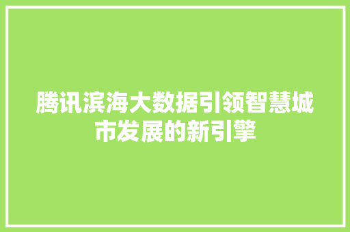 腾讯滨海大数据引领智慧城市发展的新引擎