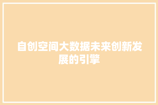 自创空间大数据未来创新发展的引擎  第1张