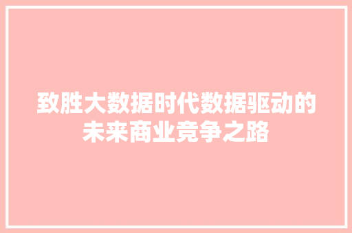 致胜大数据时代数据驱动的未来商业竞争之路  第1张