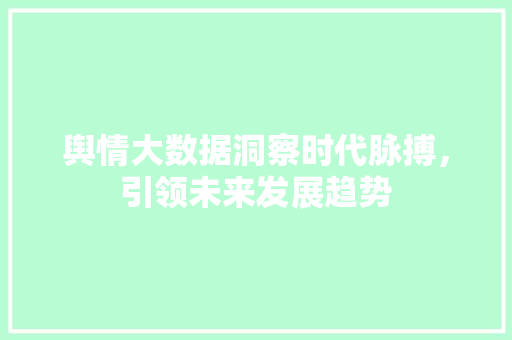 舆情大数据洞察时代脉搏，引领未来发展趋势  第1张