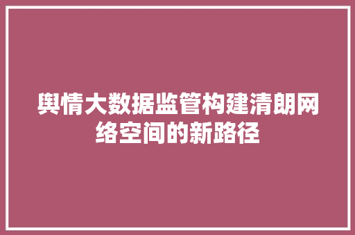 舆情大数据监管构建清朗网络空间的新路径  第1张
