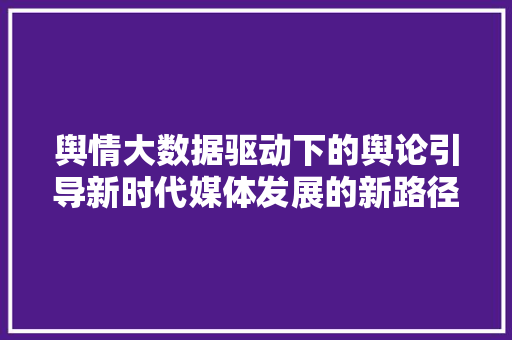 舆情大数据驱动下的舆论引导新时代媒体发展的新路径  第1张