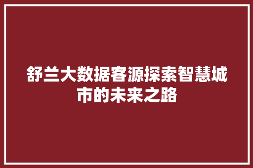 舒兰大数据客源探索智慧城市的未来之路