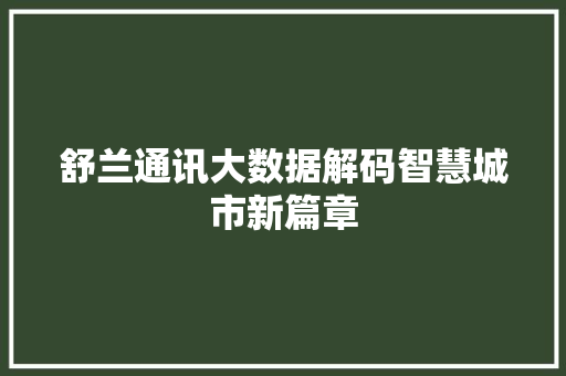 舒兰通讯大数据解码智慧城市新篇章