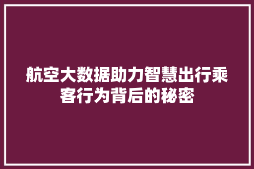 航空大数据助力智慧出行乘客行为背后的秘密