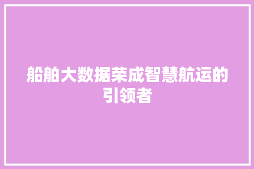 船舶大数据荣成智慧航运的引领者