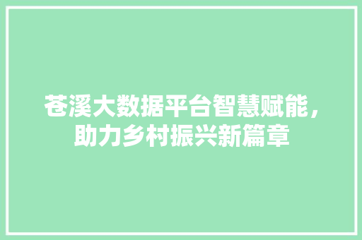 苍溪大数据平台智慧赋能，助力乡村振兴新篇章