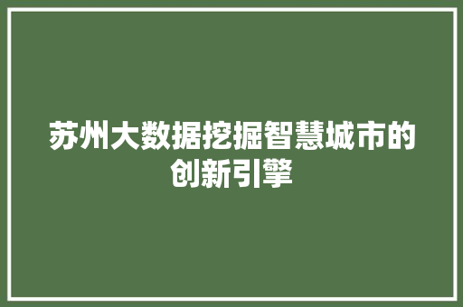 苏州大数据挖掘智慧城市的创新引擎  第1张