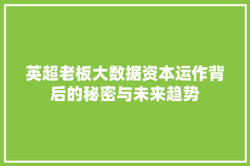 英超老板大数据资本运作背后的秘密与未来趋势