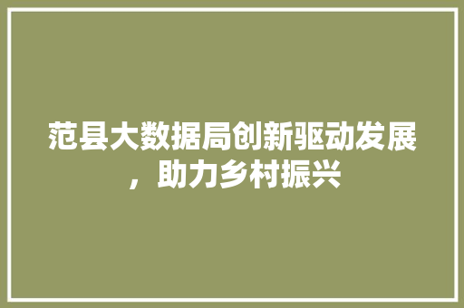 范县大数据局创新驱动发展，助力乡村振兴