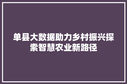 单县大数据助力乡村振兴探索智慧农业新路径