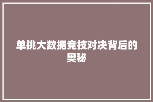 单挑大数据竞技对决背后的奥秘  第1张