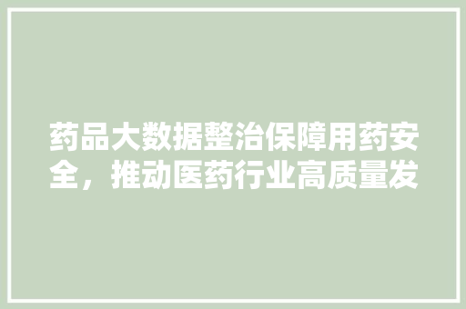药品大数据整治保障用药安全，推动医药行业高质量发展