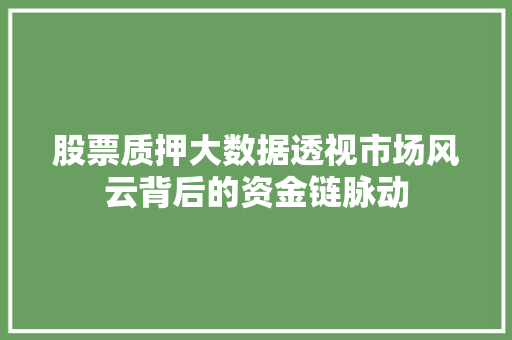 股票质押大数据透视市场风云背后的资金链脉动  第1张