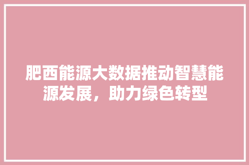 肥西能源大数据推动智慧能源发展，助力绿色转型