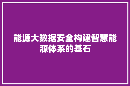 能源大数据安全构建智慧能源体系的基石  第1张