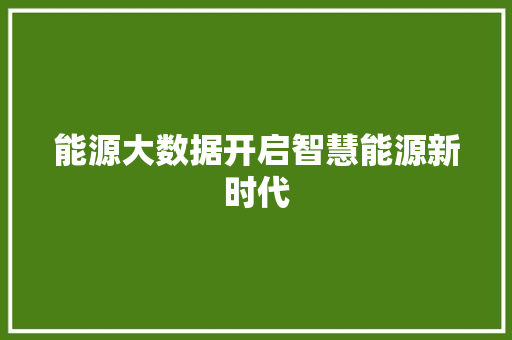 能源大数据开启智慧能源新时代