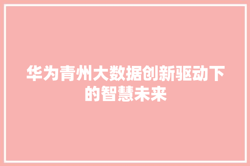 华为青州大数据创新驱动下的智慧未来  第1张