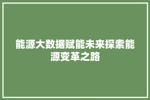 能源大数据赋能未来探索能源变革之路  第1张