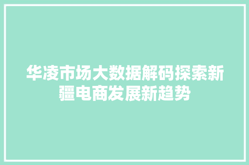 华凌市场大数据解码探索新疆电商发展新趋势