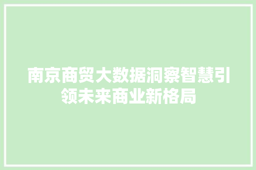 南京商贸大数据洞察智慧引领未来商业新格局  第1张