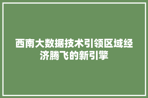 西南大数据技术引领区域经济腾飞的新引擎