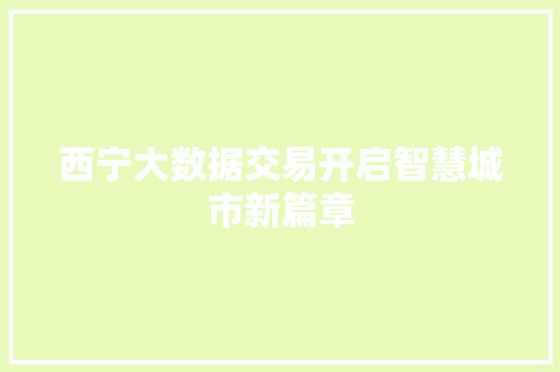 西宁大数据交易开启智慧城市新篇章