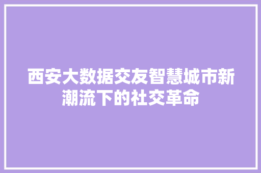 西安大数据交友智慧城市新潮流下的社交革命