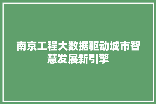 南京工程大数据驱动城市智慧发展新引擎