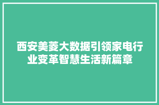 西安美菱大数据引领家电行业变革智慧生活新篇章