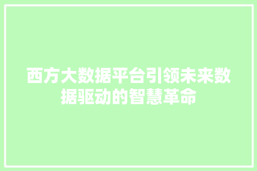 西方大数据平台引领未来数据驱动的智慧革命  第1张