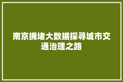 南京拥堵大数据探寻城市交通治理之路  第1张