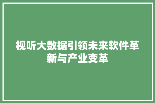 视听大数据引领未来软件革新与产业变革