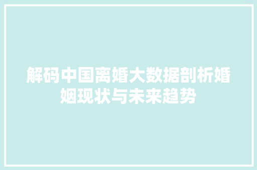 解码中国离婚大数据剖析婚姻现状与未来趋势