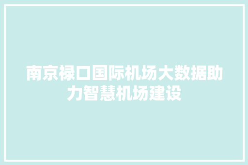 南京禄口国际机场大数据助力智慧机场建设