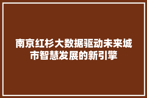 南京红杉大数据驱动未来城市智慧发展的新引擎