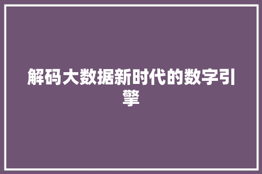 解码大数据新时代的数字引擎
