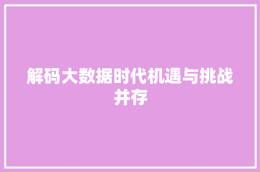 解码大数据时代机遇与挑战并存