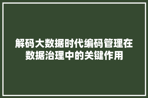 解码大数据时代编码管理在数据治理中的关键作用