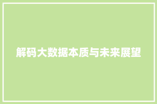 解码大数据本质与未来展望