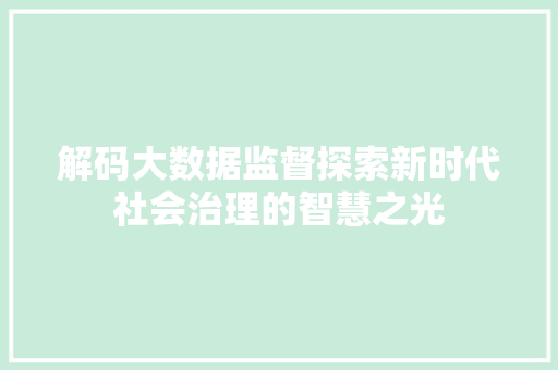 解码大数据监督探索新时代社会治理的智慧之光