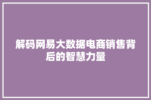 解码网易大数据电商销售背后的智慧力量