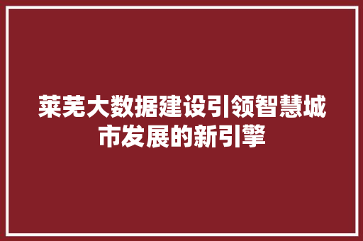 莱芜大数据建设引领智慧城市发展的新引擎