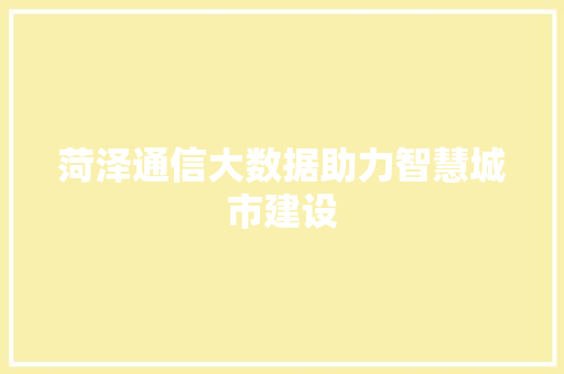 菏泽通信大数据助力智慧城市建设