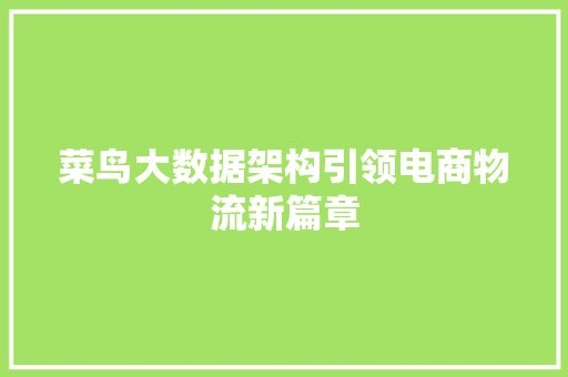 菜鸟大数据架构引领电商物流新篇章